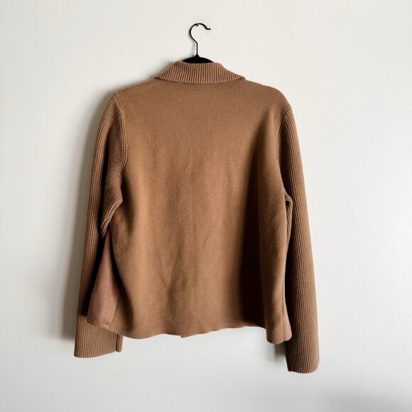 Ann Taylor Camel Tan Multimedia Suede + Knit Collared Moto Jacket Large - Picture 9 of 11